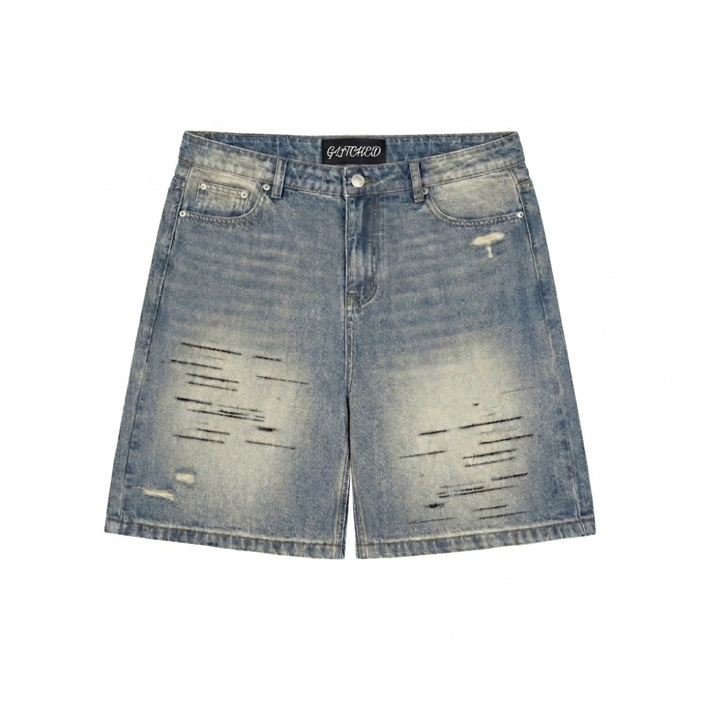 GL1TCH Disstressed Denim Shorts